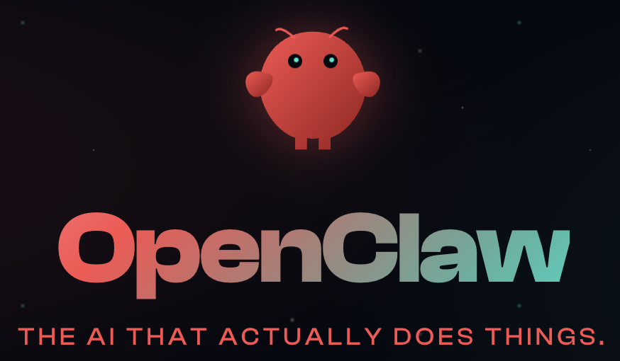 OpenClaw: The AI that actually does things. Featured mascot is a friendly red robot character.